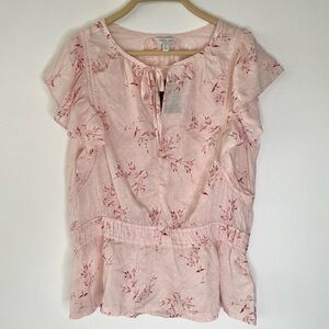 Lucky Brand Pink Floral Flutter Sleeve Top 🌸 Coquette Peplum L